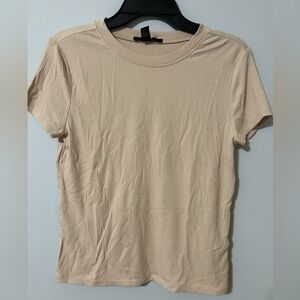 Forever 21 Cream Ribbed Short Sleeve Tee